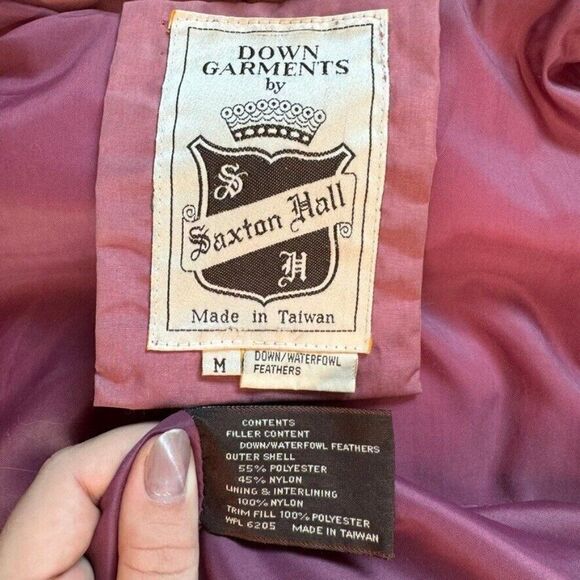 Vintage 1970s Saxton Hall Dusty Pink Quilted Goose Down Puffer Trench Coat Sz M - Picture 5 of 10